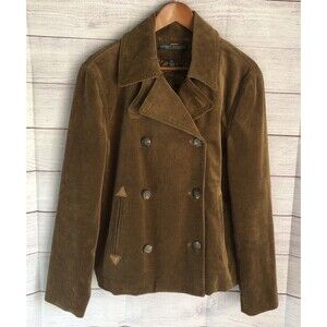 RARE VTG LAUREN JEANS CO Brown Corduroy Double Breasted Quilted Peacoat Suede L